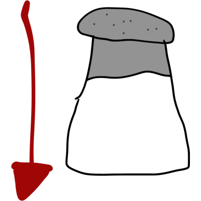 a salt shaker with a red down arrow